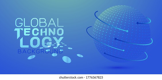 Global connecting network and modern technology concept with dots and mesh on gradient background. Vector illustration