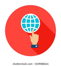 Global Connection Circle Icon. Vector Illustration with Long Shadow. Business Item.