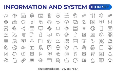 Global Connection, Cloud Data Technology Services, Information Line Icons. Programming coding set of web icons. Software development for and mobile app. Code,  information technology, coder more.