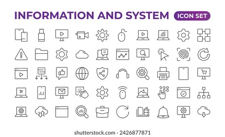 Global Connection, Cloud Data Technology Services, Information Line Icons. Programming coding set of web icons. Software development for and mobile app. Code,  information technology, coder more.