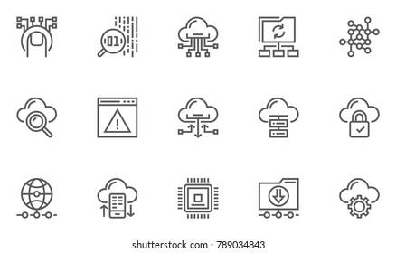 Global Connection, Cloud Data Technology Services, Information Technology Line Icons. Editable Stroke. 48x48 Pixel Perfect.