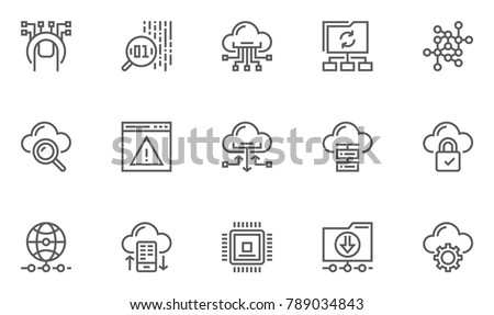 Global Connection, Cloud Data Technology Services, Information Technology Line Icons. Editable Stroke. 48x48 Pixel Perfect.