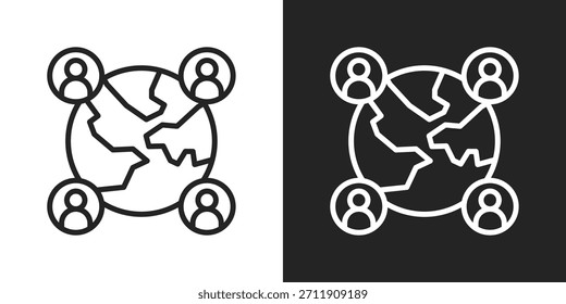 Icono de conexión global en estilo de línea en blanco y negro