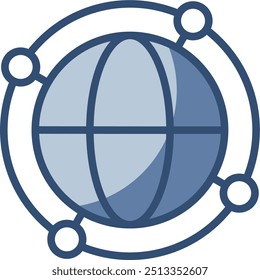 Globales Verbindungsleitungssymbol, globales Netzwerksymbol. transparenter Hintergrund. austauschbares blaues Farbdesign