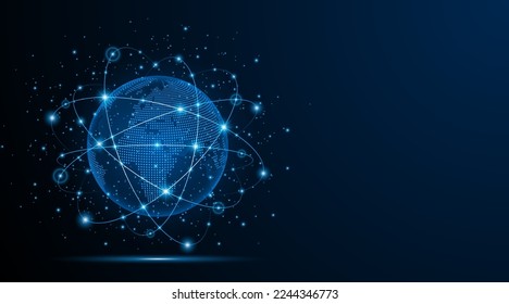 Global connection network background. World map. Internet technology concept or global communication.
