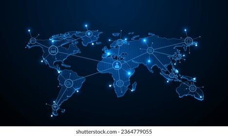 Global connection network background. World map. Internet technology concept or global communication.	