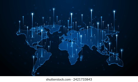 Fondo de red de conexión global. Mapa mundial. Concepto de tecnología de Internet o comunicación global.	