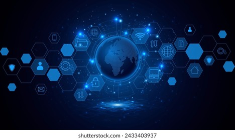 Global connection network background. World map. High-speed internet technology concept or fast wireless data transmission. modern internet network connection technology background	