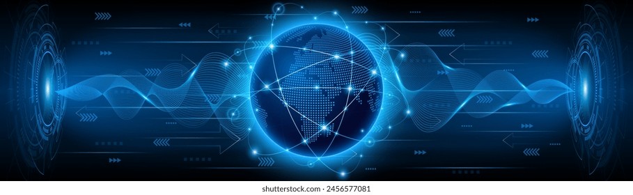 Hintergrund des globalen Verbindungsnetzwerks. Weltkarte. High-Speed-Internet-Technologie-Konzept für schnelle drahtlose Datenübertragung. Moderne Internet-Netzwerk-Verbindungstechnik Hintergrund