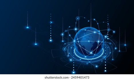 Hintergrund des globalen Verbindungsnetzwerks. Weltkarte. High-Speed-Internet-Technologie-Konzept für schnelle drahtlose Datenübertragung. Moderne Internet-Netzwerk-Verbindungstechnik Hintergrund	