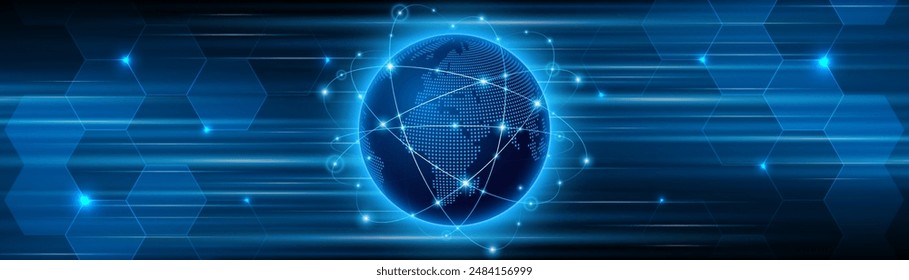 Global connection network background. World map. High-speed internet technology concept or fast wireless data transmission. modern internet network connection technology background	