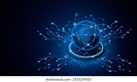 Plano de fundo da rede de conexão global. Mapa do mundo. Conceito de tecnologia de Internet de alta velocidade ou transmissão rápida de dados sem fio.	