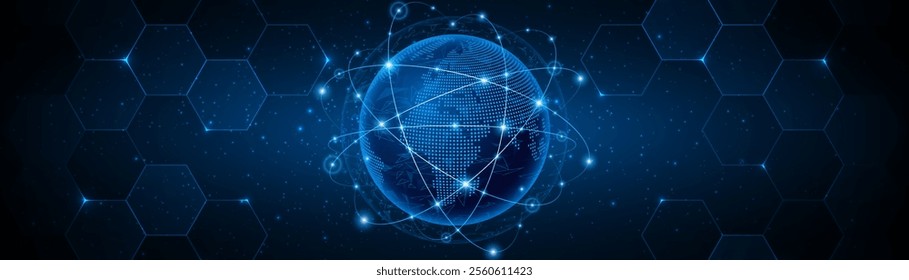 Global connection network background. World map. High-speed internet technology concept or fast wireless data transmission. modern internet network connection technology background	