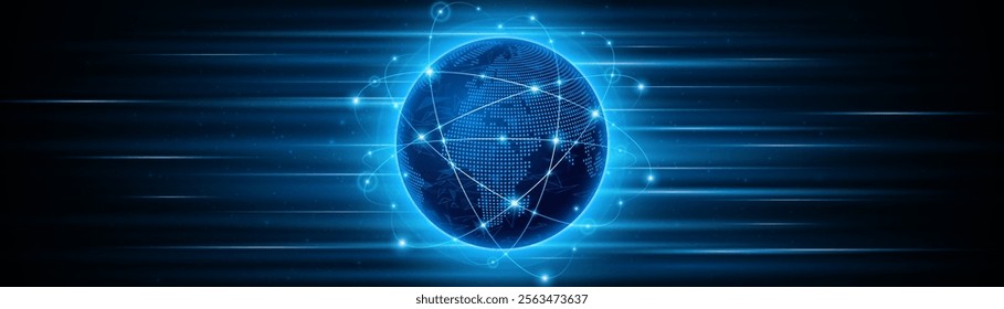 Global connection network background. World map. High-speed internet technology concept or fast wireless data transmission. modern internet network connection technology background	