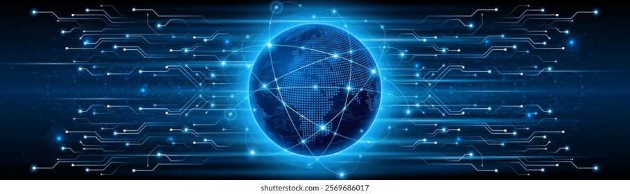 Global connection network background. World map. High-speed internet technology concept or fast wireless data transmission. modern internet network connection technology background	