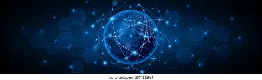 Global connection network background. World map. High-speed internet technology concept or fast wireless data transmission. modern internet network connection technology background	