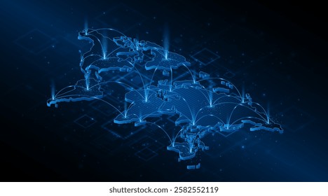 Global connection network background. World map. Internet technology concept or global communication.	