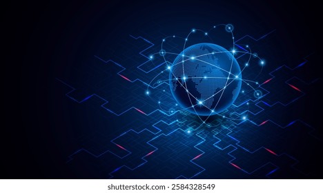 Global connection network background. World map. High-speed internet technology concept or fast wireless data transmission. modern internet network connection technology background	