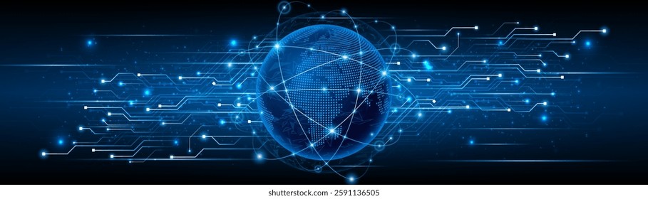 Global connection network background. World map. High-speed internet technology concept or fast wireless data transmission. modern internet network connection technology background	