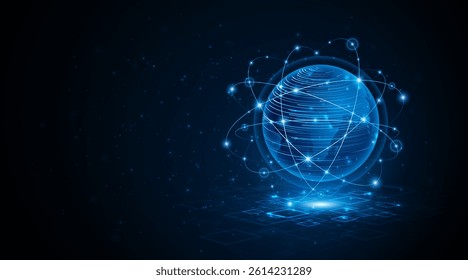 Global connection network background. World map. High-speed internet technology concept or fast wireless data transmission. modern internet network connection technology background	