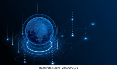 Fondo de red de conexión global. Mapa mundial. Concepto de tecnología de Internet de alta velocidad o transmisión de datos inalámbrica rápida. Fondo de tecnología de conexión de red de Internet moderna	