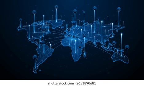 Global connection network background. World map. Internet technology concept or global communication.	