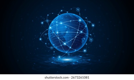 Global connection network background. World map. High-speed internet technology concept or fast wireless data transmission. modern internet network connection technology background	