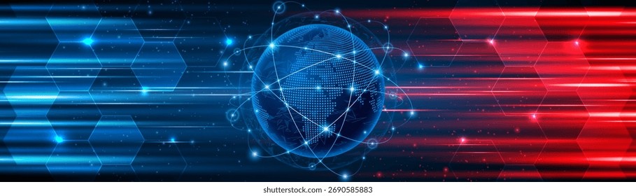 Global connection network background. World map. High-speed internet technology concept or fast wireless data transmission. modern internet network connection technology background	