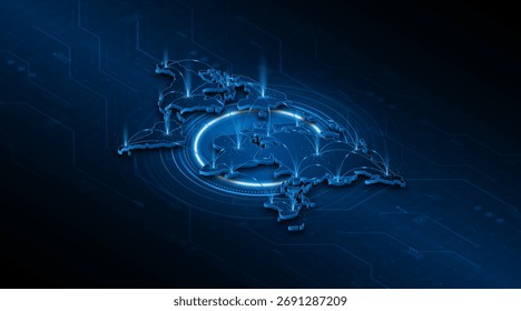 Global connection network background. World map. Internet technology concept or global communication.	