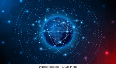 Plano de fundo da rede de conexão global. Mapa do mundo. Conceito de tecnologia de Internet de alta velocidade ou transmissão rápida de dados sem fio.	