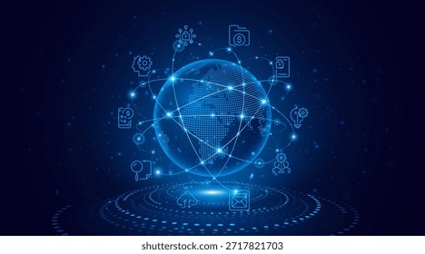 Global connection network background. World map. High-speed internet technology concept or fast wireless data transmission. modern internet network connection technology background