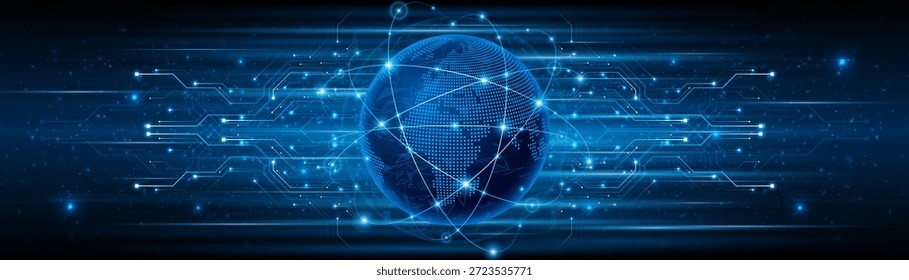 Fondo de red de conexión global. Mapa mundial. Concepto de tecnología de Internet de alta velocidad o transmisión de datos inalámbrica rápida. Fondo de tecnología de conexión de red de Internet moderna