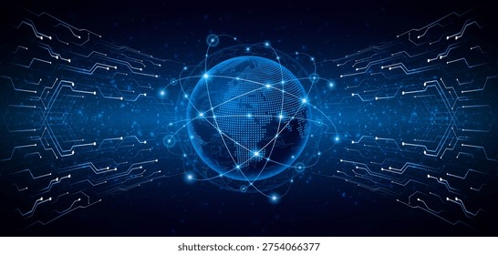 Global connection network background. World map. High-speed internet technology concept or fast wireless data transmission. modern internet network connection technology background