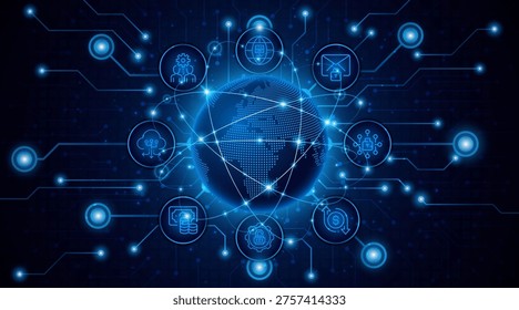 Global connection network background. World map. High-speed internet technology concept or fast wireless data transmission. modern internet network connection technology background