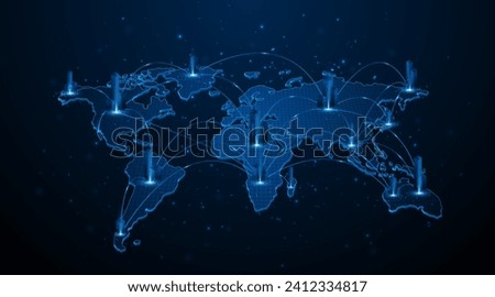 Global connection network background. World map. High-speed internet technology concept. Continental or country level communication
