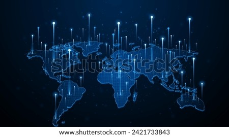 Global connection network background. World map. Internet technology concept or global communication.	