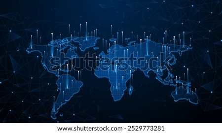 Global connection network background. World map. Internet technology concept or global communication.	
