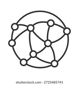 Global connection network, icon in line design. globe, nodes, links, network, communication, internet, data on white background vector. Network editable stroke icon