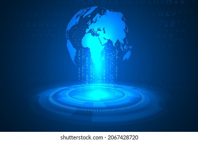 global connection and security technology futuristic abstract. world privacy on binary code innovation background.