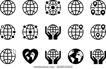 Global Connection Striking World Hands Solutions Navigating Earth Care Vector Icons