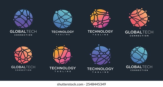 Coleção de ilustrações do design do logotipo da tecnologia de conexão global	