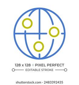 Global connection two color line icon. Digital worldwide network. Internet of things. Technology world bicolor outline symbol. Duotone linear pictogram. Isolated illustration. Editable stroke