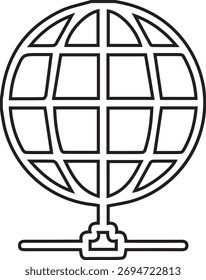 Estilo de linha de estrutura de tópicos de comunicação mundial da conexão global. Ícone de globo na rede.