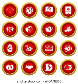 Global connections icon red circle set isolated on white background