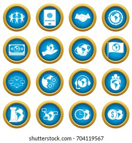 Global connections icons blue circle set isolated on white for digital marketing