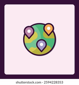 Global connections represented by map pins on the globe icon design