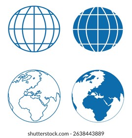 Global Connections  A Set of Essential Globe Icons  . World globe icon set in different style . 