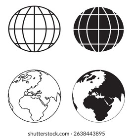 Global Connections  A Set of Essential Globe Icons  . World globe icon set in different style . 
