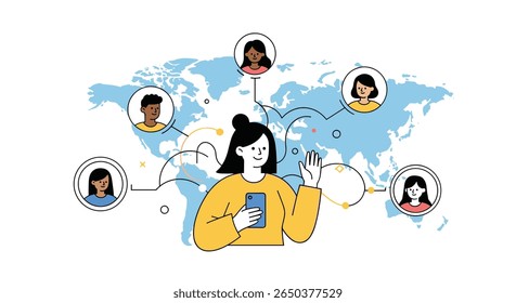 Conexões Globais Através Da Tecnologia Móvel Conectando Pessoas Em Todo O Mundo Via Smartphone