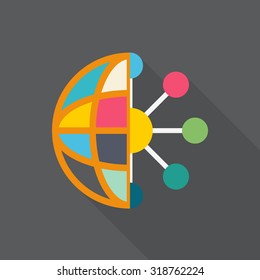 Global connectivity icon, vector illustration. Flat design style with long shadow,eps10